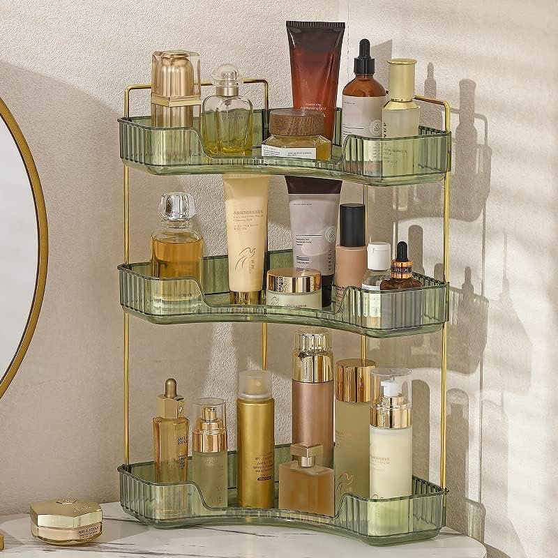 Hoek badkamer organizer met 3 niveaus voor make-up, cosmetica en toiletartikelen