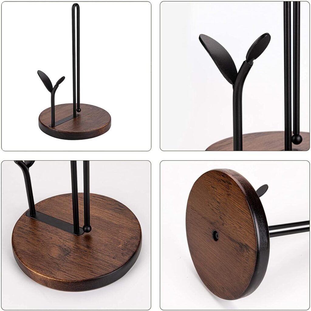 Staande zwarte houten keukenrolhouder voor 9 inch keukenpapier, stijlvolle keukenaccessoire van duurzaam hout