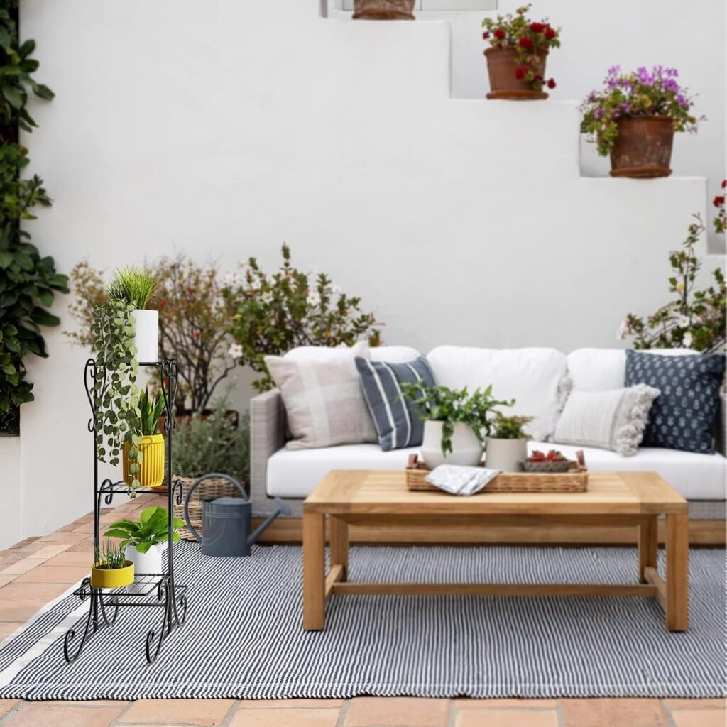 Metalen plantenrek 4-laags zwart voor bloempotten binnen, balkon en tuin