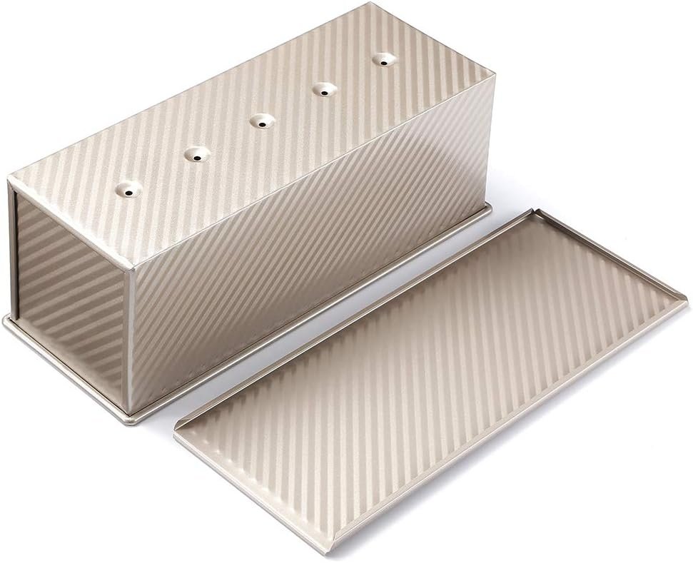 Goudkleurige broodbakvorm met schuifdeksel en antiaanbaklaag voor brood en cake 34x13,5x12 cm