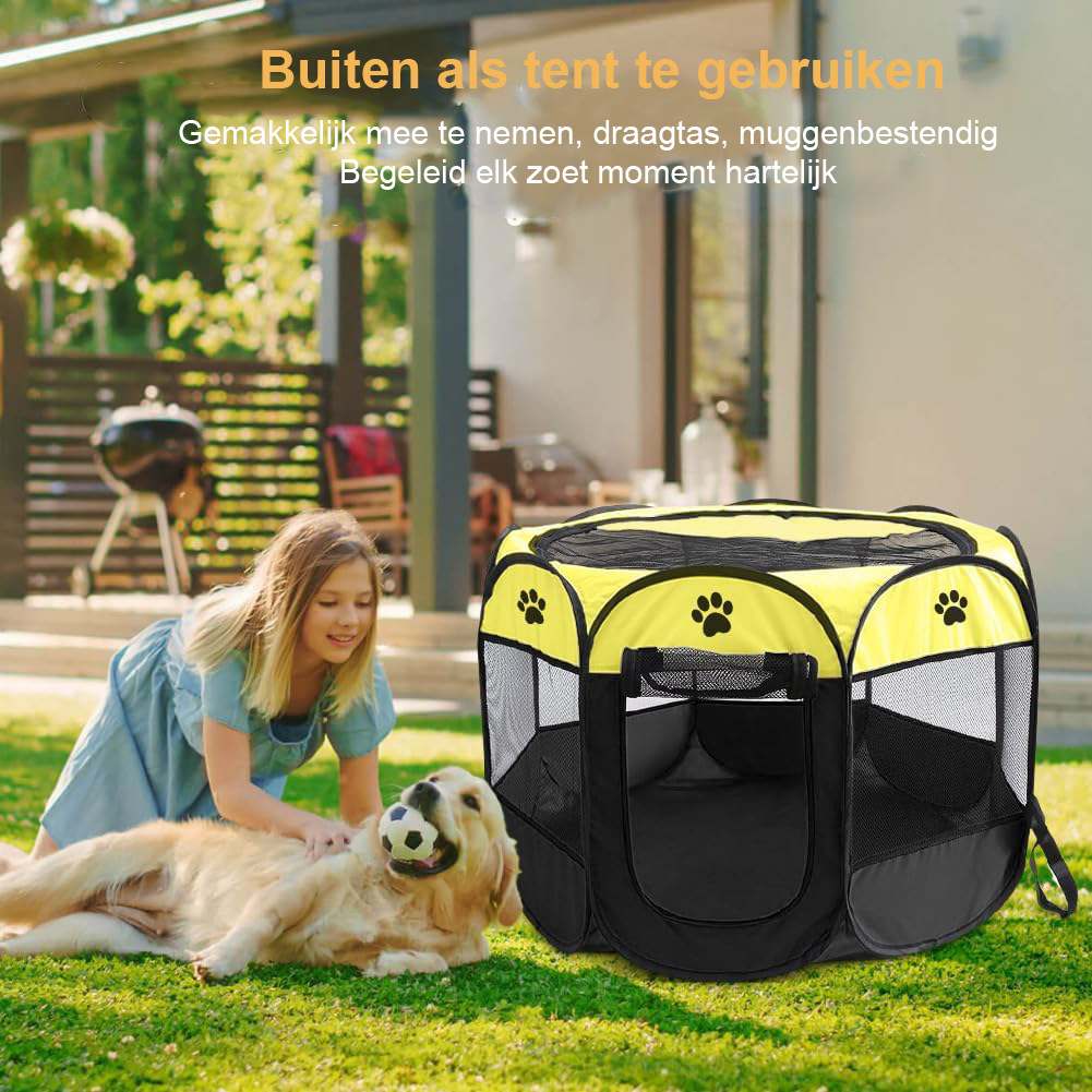 Opvouwbare waterdichte hondenren en kattenren 73x73x43 cm in geel voor honden, katten en kleine dieren, geschikt voor binnen- en buitengebruik