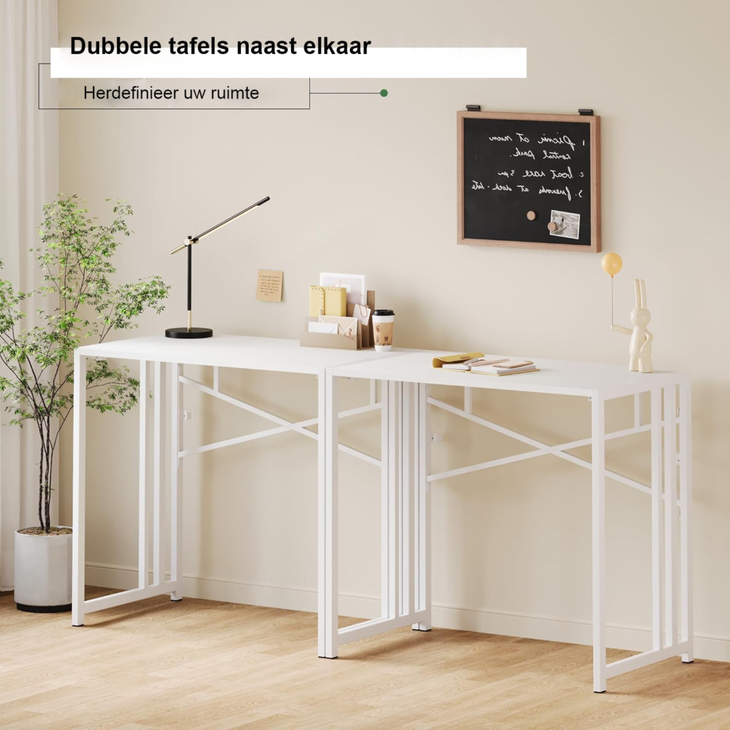 Vouwbare tafel 90 cm wit als gaming bureau en campingtafel zonder montage
