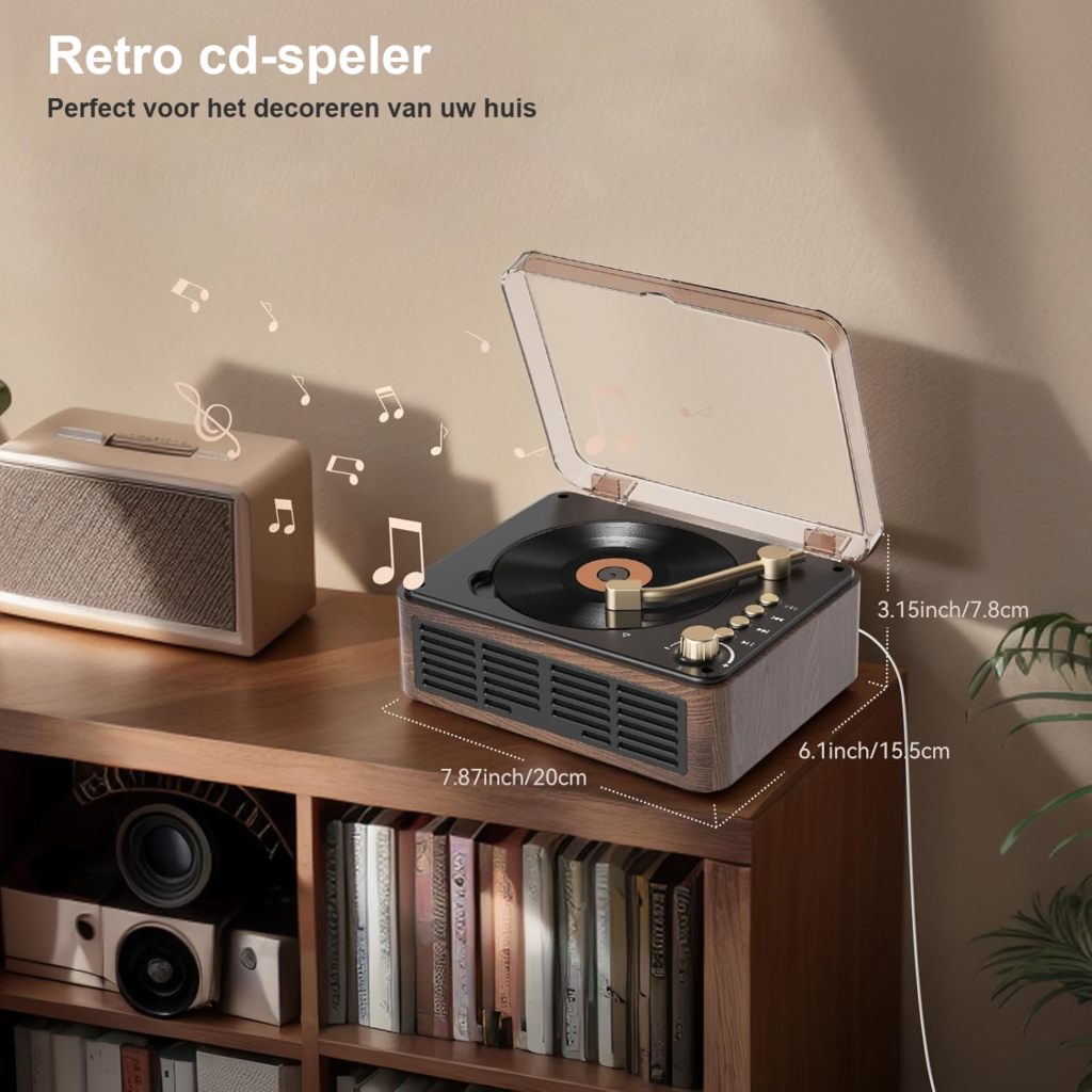 Draagbare CD speler met houten behuizing en Bluetooth speakers voor thuisgebruik