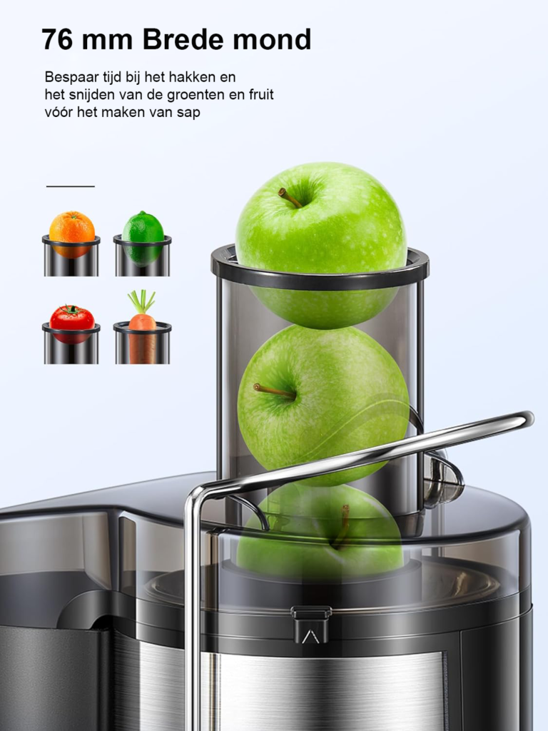 RVS juicer voor fruit en groenten met 400W vermogen en brede vulopening