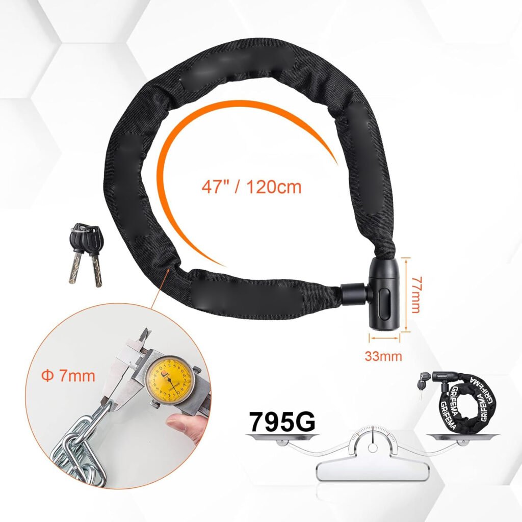Fietsslot met sleutel zwart kettingslot van 120 cm voor fiets, motor en scooter