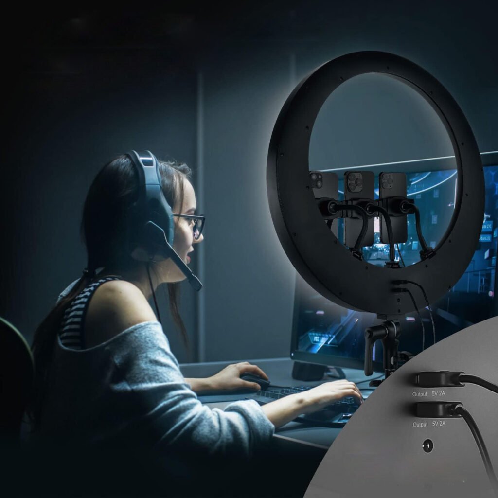 19 inch ringlamp met statief, 3 telefoonhouders en dimbare LED verlichting voor TikTok, live streaming en video-opname