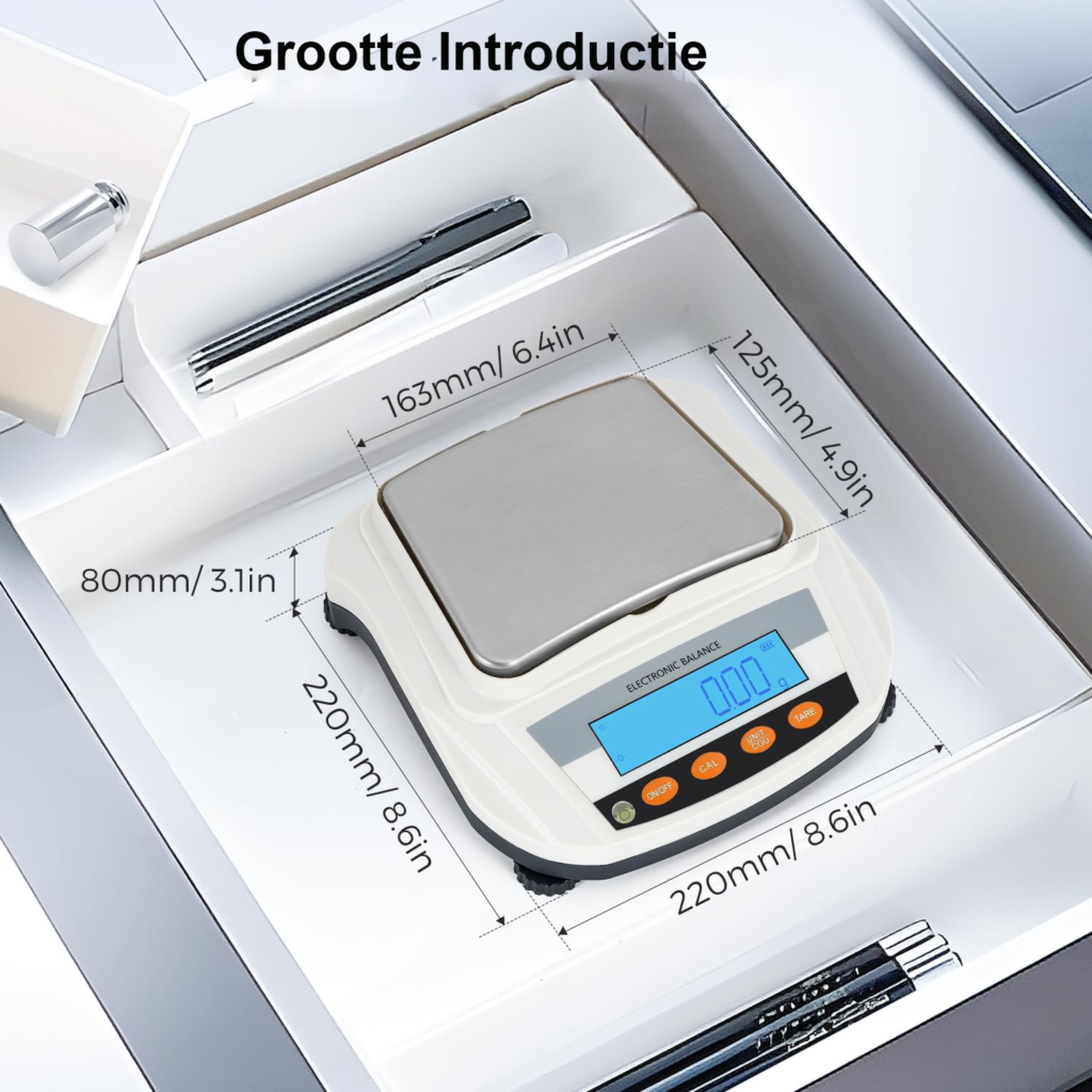 Precisieweegschaal 0,01 g digitale laboratoriumweegschaal met oplaadbare accu en 2000 g capaciteit