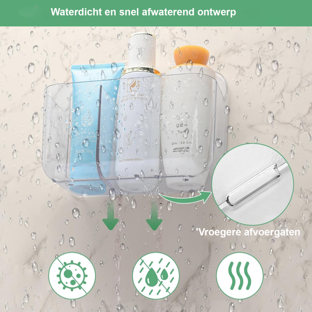 Doucheplank zonder boren met 2 stuks zelfklevende badkamer organizer voor shampoo en douchegel