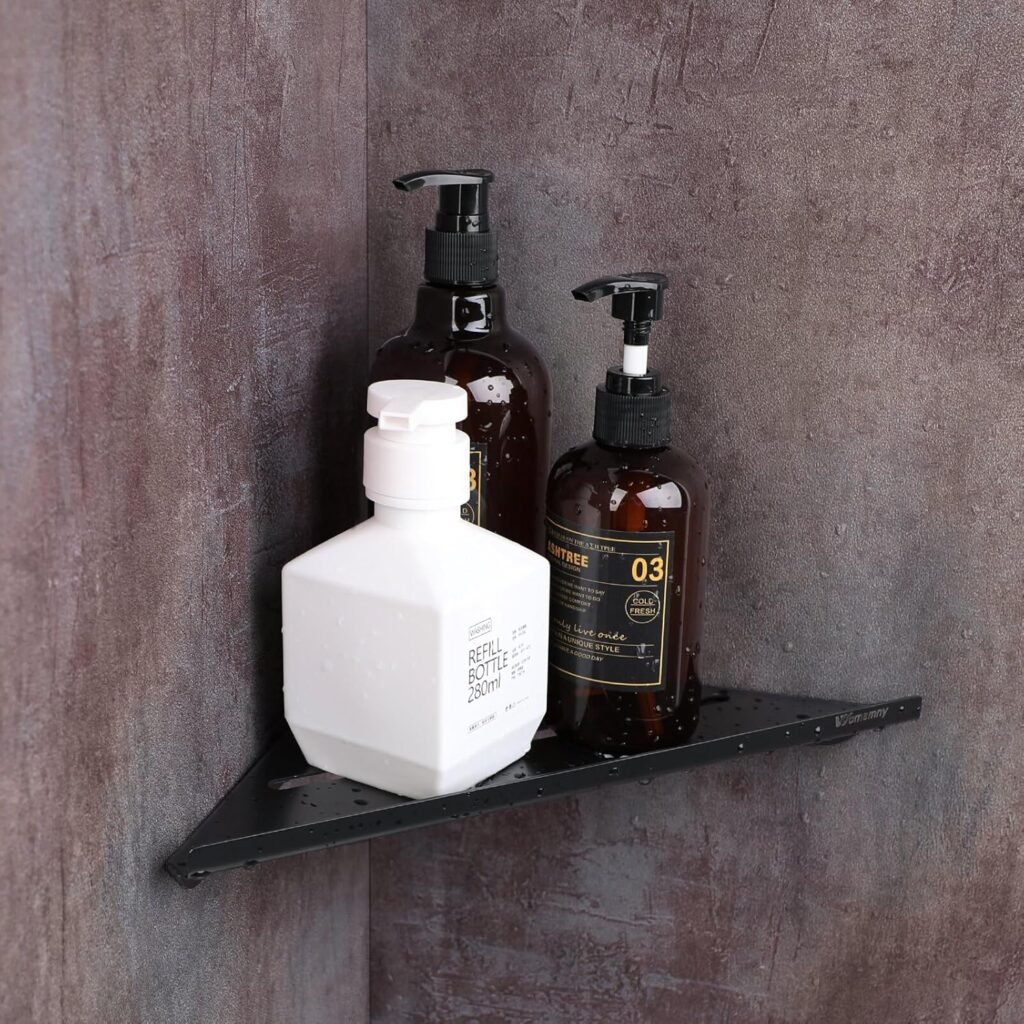 Hoek doucheplank zwart RVS - roestvrijstalen douche organizer voor hoekmontage met badkamer opbergruimte