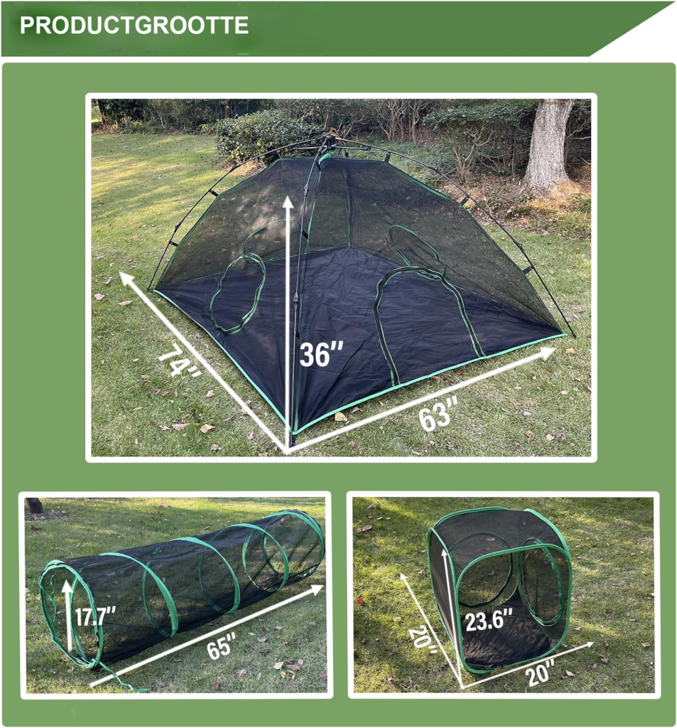 3-in-1 kattenverblijf met dome tent, tunnel en cube voor katten en kleine dieren buiten