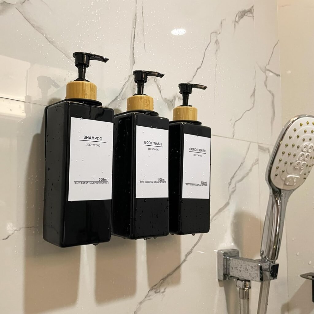 Shampoo dispenser met 3 kamers voor douchecabine, wandmontage zonder boren, 500 ml badkamer zeepdispenser