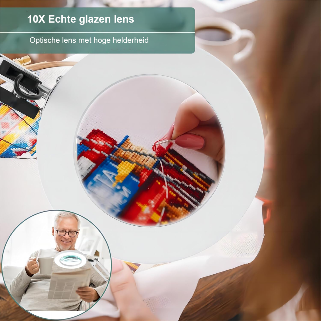 Vergrootglas met lamp en standaard 10x LED vergrootlamp met klem dimbare loep met 3 lichtmodi voor hobby reparatie en precisiewerk