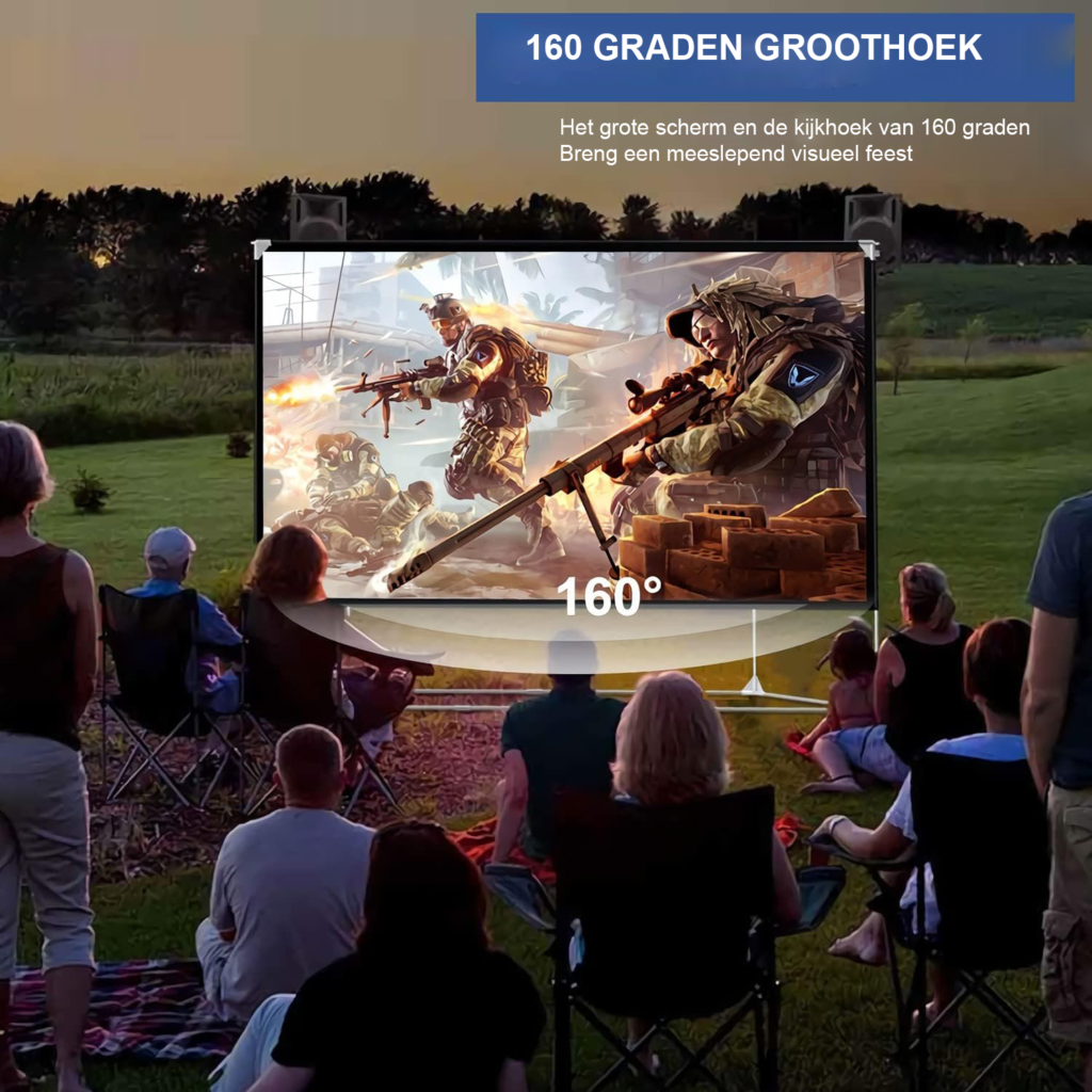 Projectiescherm 150 inch met statief 16:9 HD 4K voor thuisbioscoop, buitengebruik en reizen