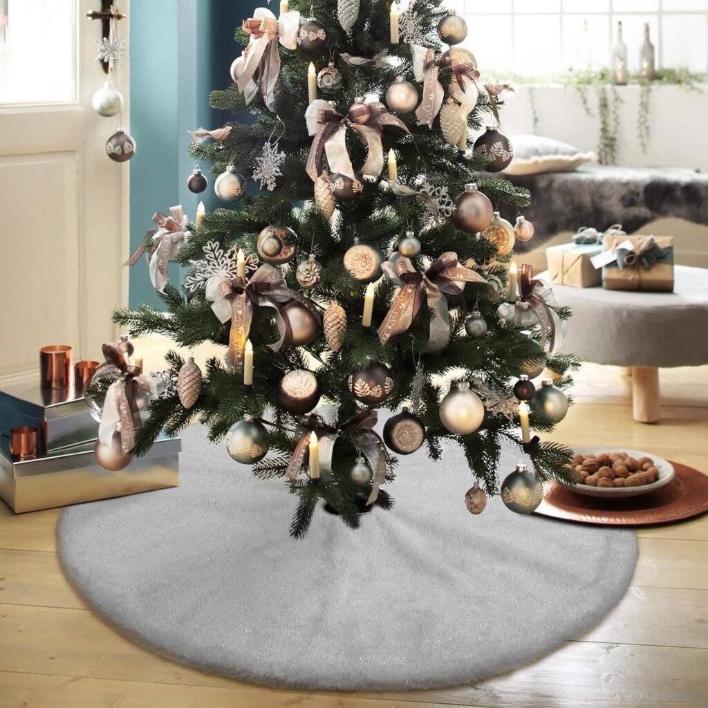Kerstboomrok Grijs - Zachte Neppelvacht Boomrok met Pailletten - Kerstboommat met Sneeuwvlokpatroon - Luxe Kerstdecoratie voor Boomvoet