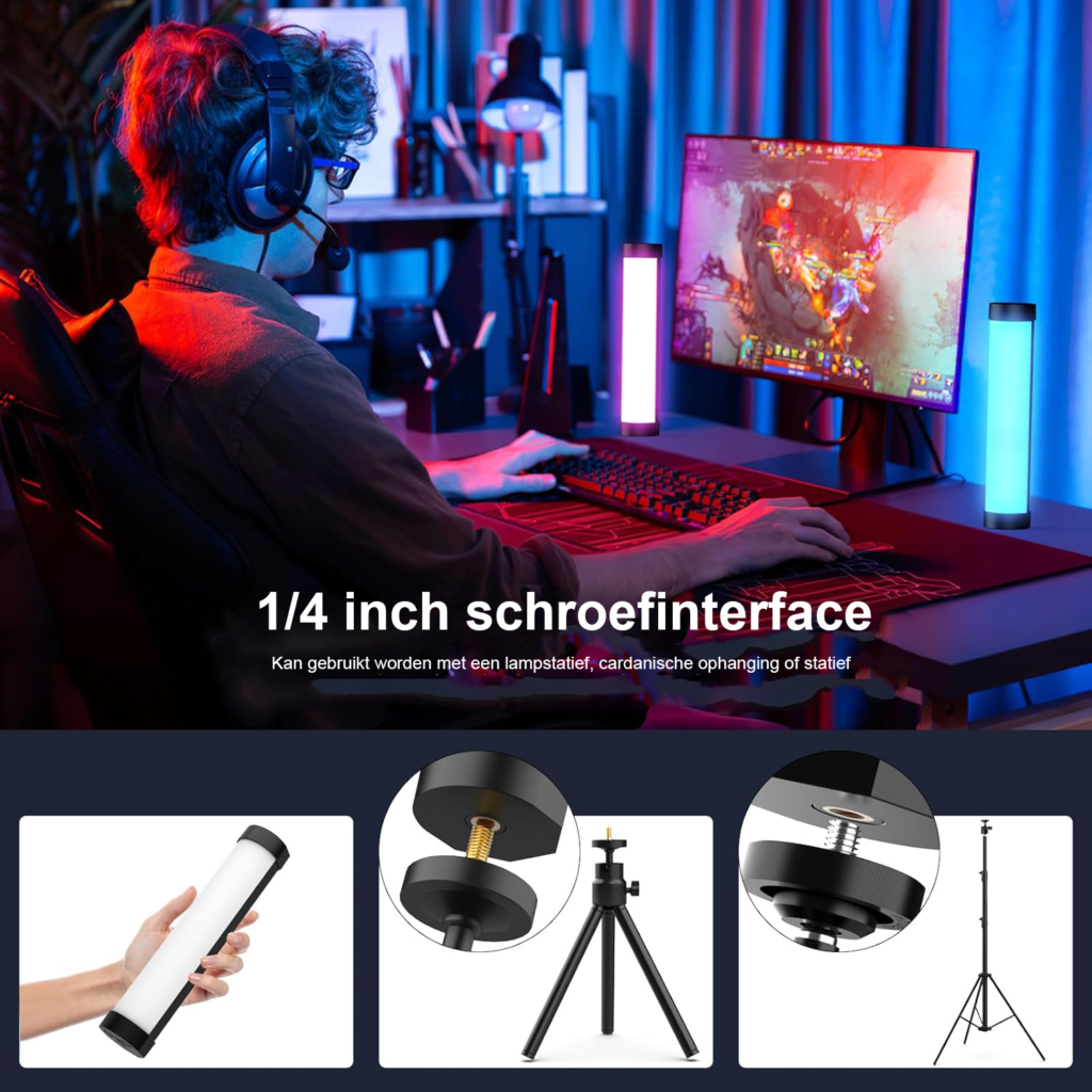RGB LED videolamp lichtbalk met dimbare kleurtemperatuur voor TikTok, vlogs, YouTube en fotografie