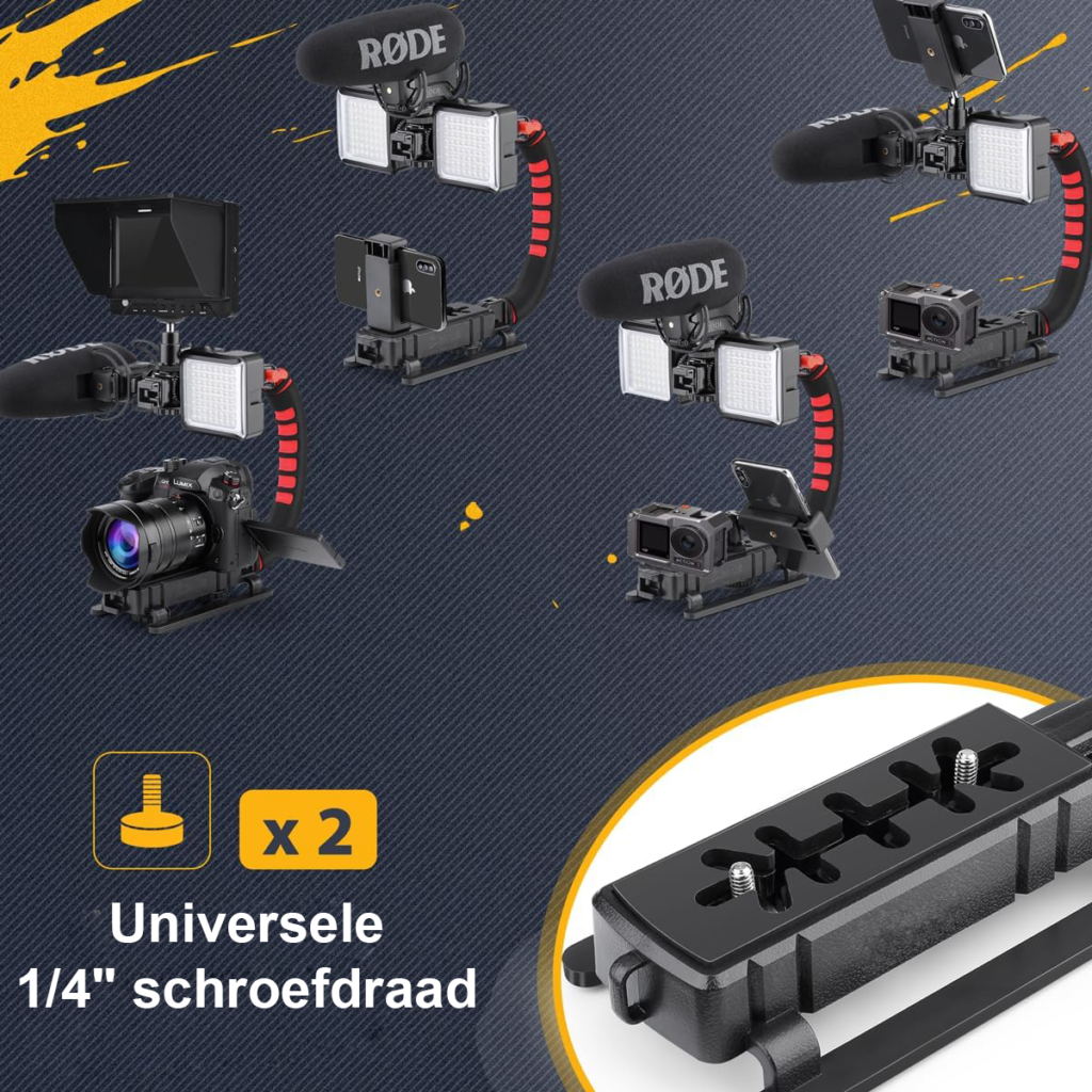 Handstabilisator video stabilizer - Smartphone en camera voor vloggen - Drievoudige hot shoe bevestiging - Schokabsorberend filmen