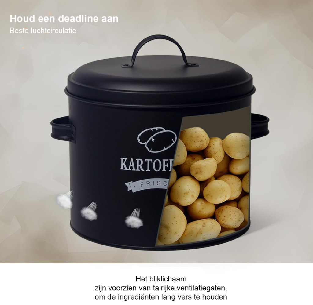 Aardappel bewaardoos set - Metalen keuken opbergbox voor aardappelen en uien - Retro design - Set van 2 stuks