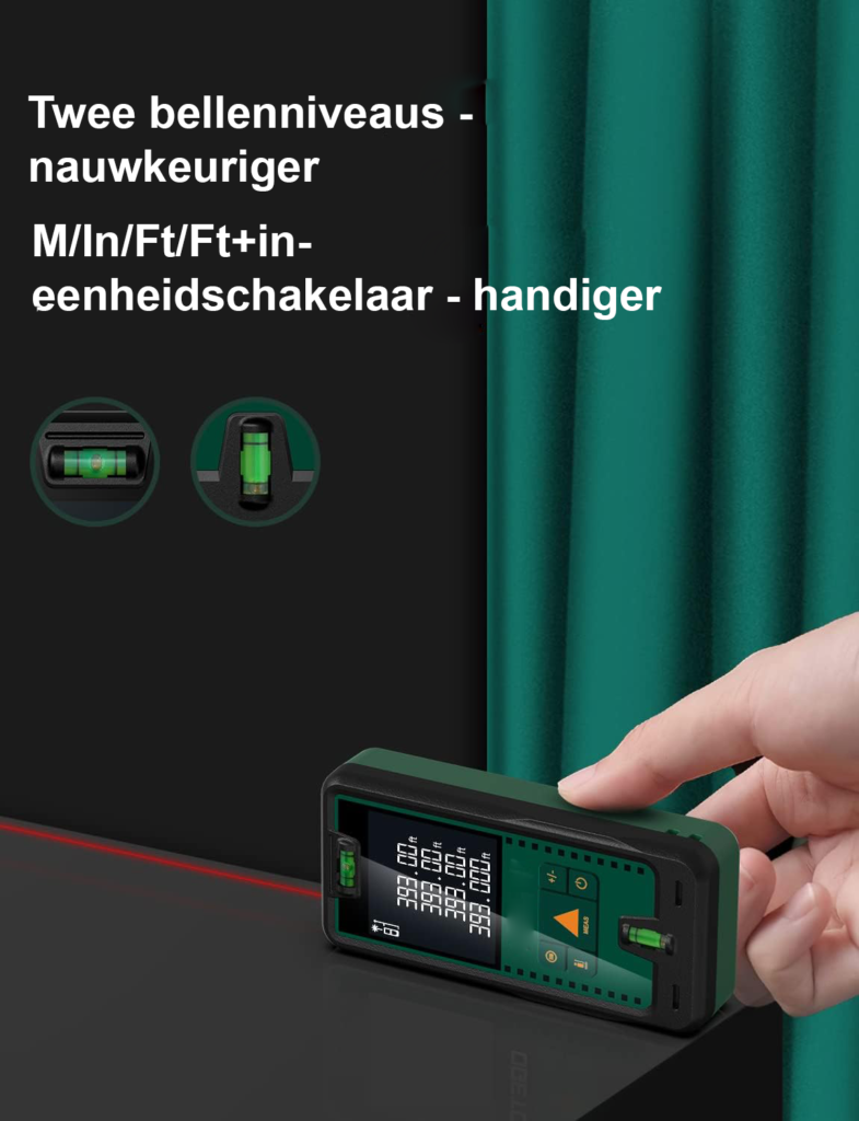 Laserafstandsmeter met LCD scherm 50 meter meetbereik voor afstandsmetingen en oppervlakteberekening