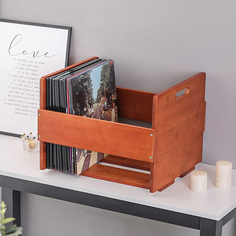 Bamboe vinyl platen opbergkrat voor LP albums en grammofoonplaten tot 80 platen