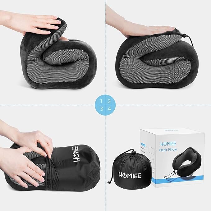 U-vormig reiskussen met memory foam, ademende wasbare neksteun voor vliegtuig, auto en reizen met slaapmasker en oordopjes