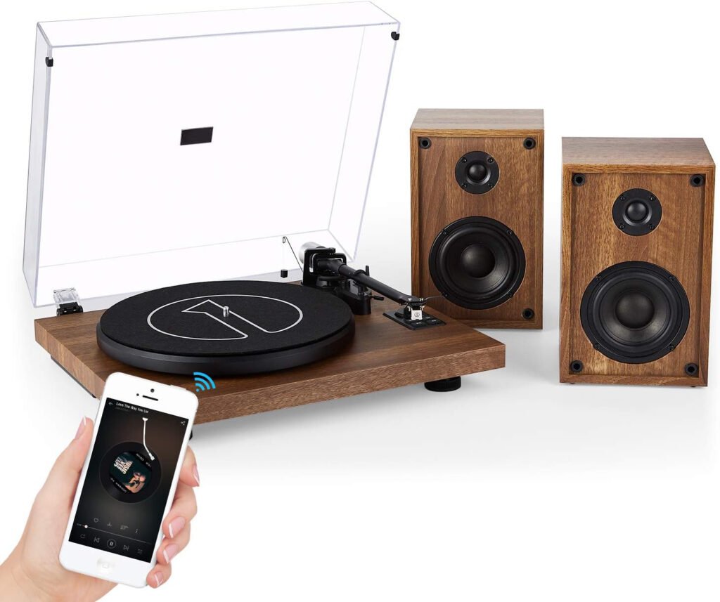 HiFi platenspeler met Bluetooth en speakers, belt drive met USB en RCA aansluiting