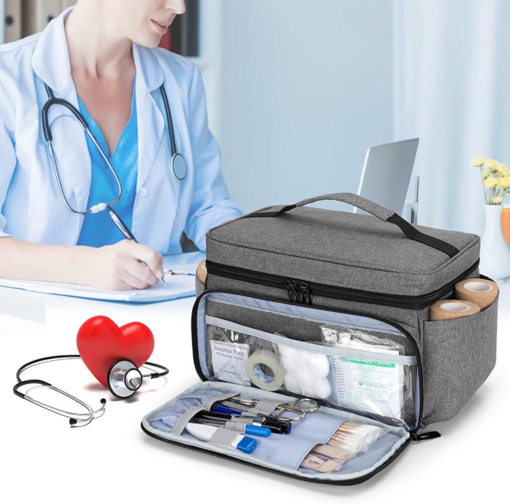 Medicijntas Klein Formaat - Lege EHBO Opbergtas voor Gezin en Noodpakket - Waterafstotende Eerste Hulp Organizer - Draagbare Grijze Medicijnbox Zonder Inhoud