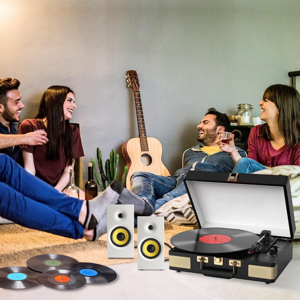 Draagbare Platenspeler met Bluetooth - Retro Koffer Vinyl Speler met Ingebouwde Speakers - 3 Snelheden 33/45/78 RPM - Zwart PU Leer
