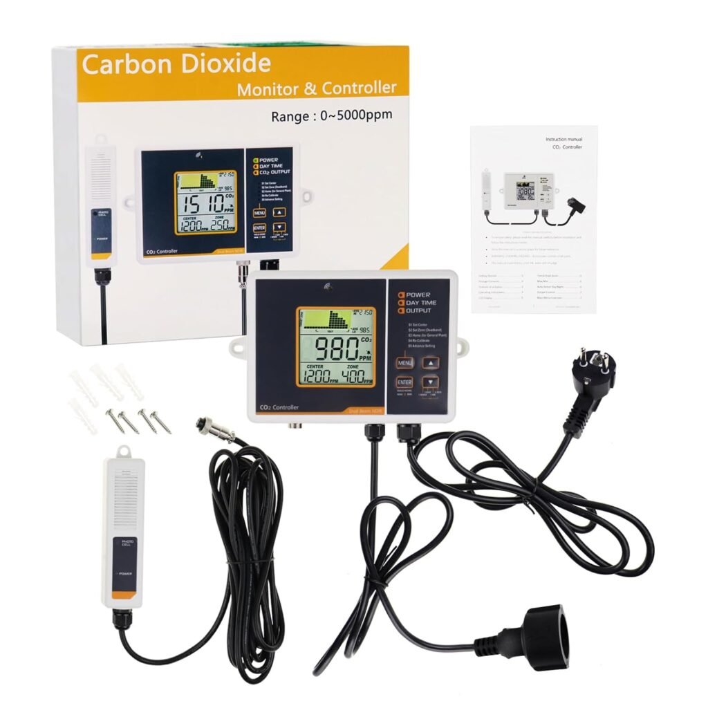 CO2 meter en detector met externe sensor, NDIR sensor en 4,6 meter kabel voor kas, woning en hydroponics