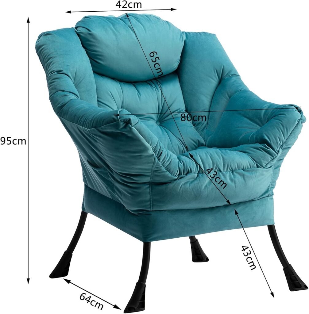 Lichtblauwe relaxfauteuil met armleuningen en stalen frame voor woonkamer en slaapkamer