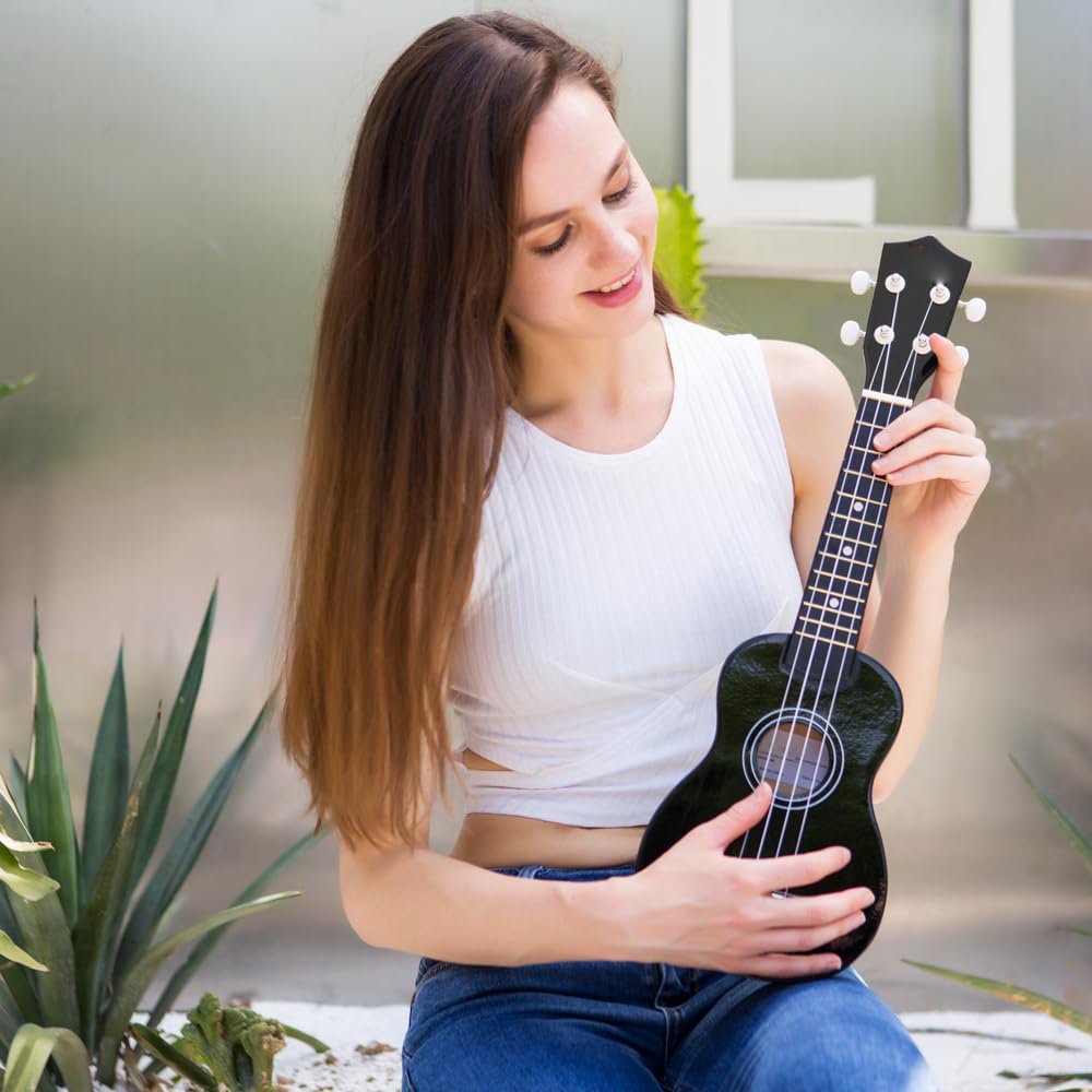 Zwarte sopraan ukelele starterset 21 inch met draagtas en accessoires voor beginners