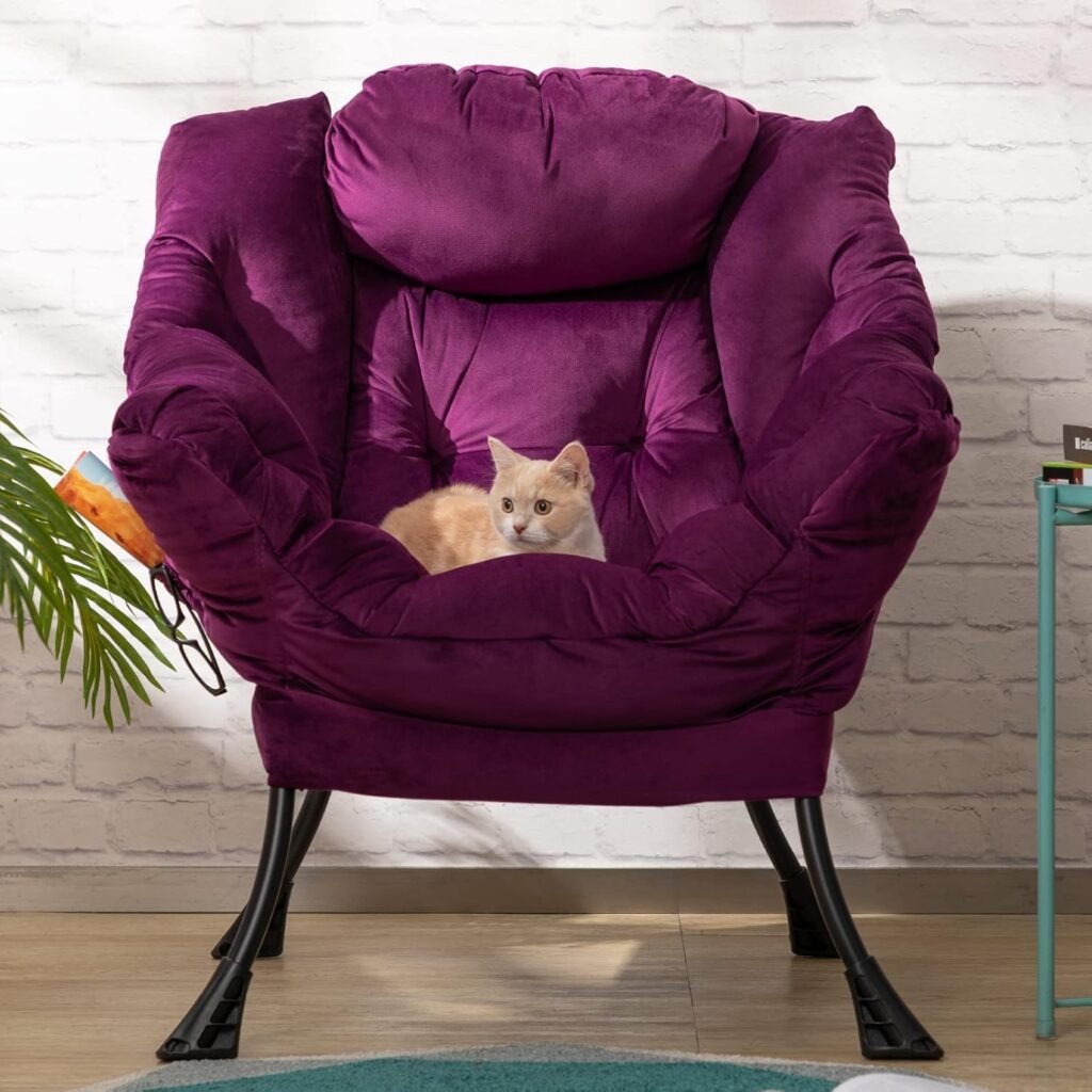 Relaxfauteuil paars met armleuningen stalen frame lounge leesstoel woonkamer slaapkamer comfort fauteuil