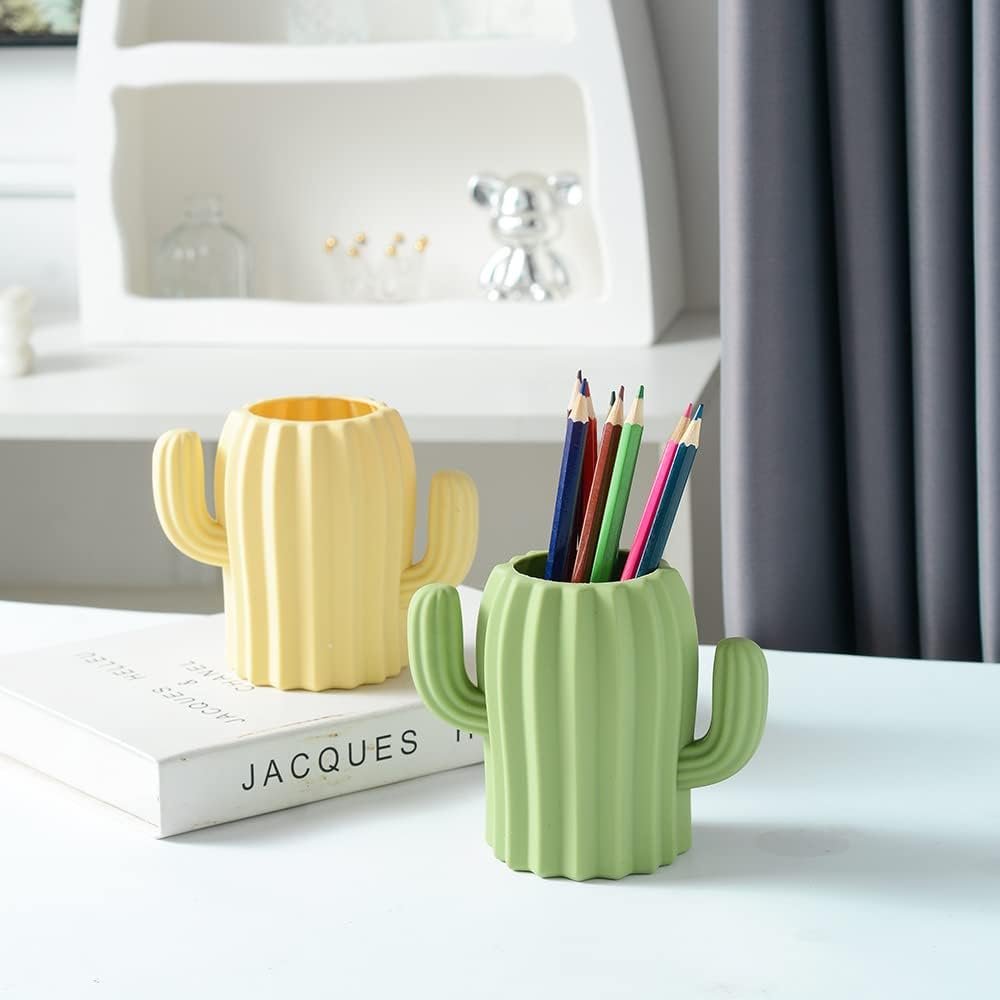 Siliconen cactus penhouder als bureau organizer voor pennen en potloden in groen