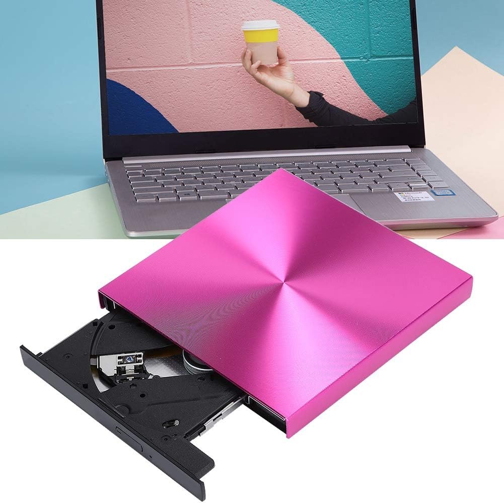 Externe CD/DVD drive USB 3.0 roze voor laptop en desktop met draagbare brander en lezer