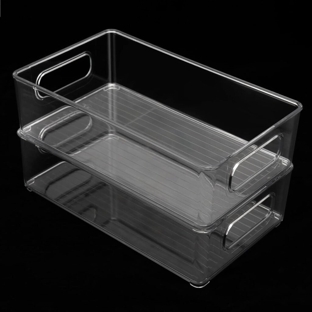 Transparante koelkast opbergdozen set van 6 met handvatten, stapelbare koelkast organizer voor keuken en vriezer