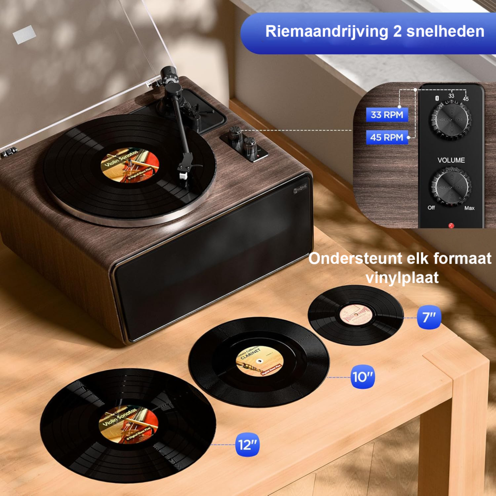 Platenspeler met Bluetooth en ingebouwde speakers - vinyl record player met phono voorversterker - hifi turntable retro design - mm cartridge stereo systeem