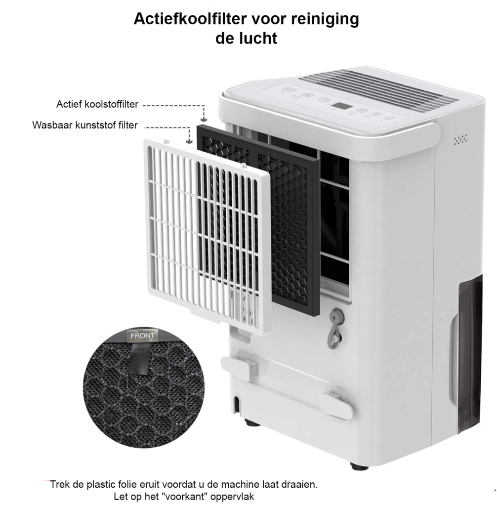 Luchtontvochtiger 10L per dag - Vochtvreter voor kleine ruimtes en wasdroging - 24-uurs timer - 15 m² met transparante watertank