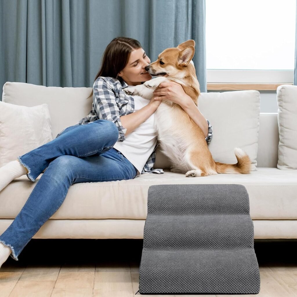 Hondentrap 40 cm met 3 treden, schuim, wasbare hoes en antislip onderkant voor kleine honden