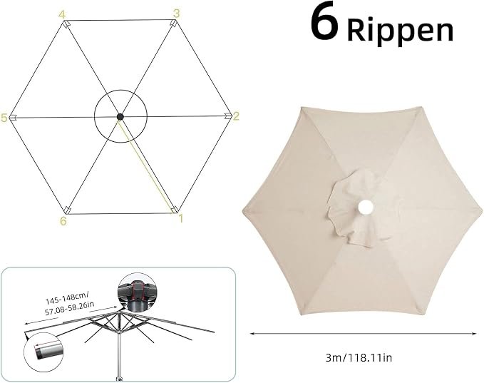 Parasol vervanghoes 3m beige waterdicht UV-bestendig terras tuin parasol dakdoek beschermhoes