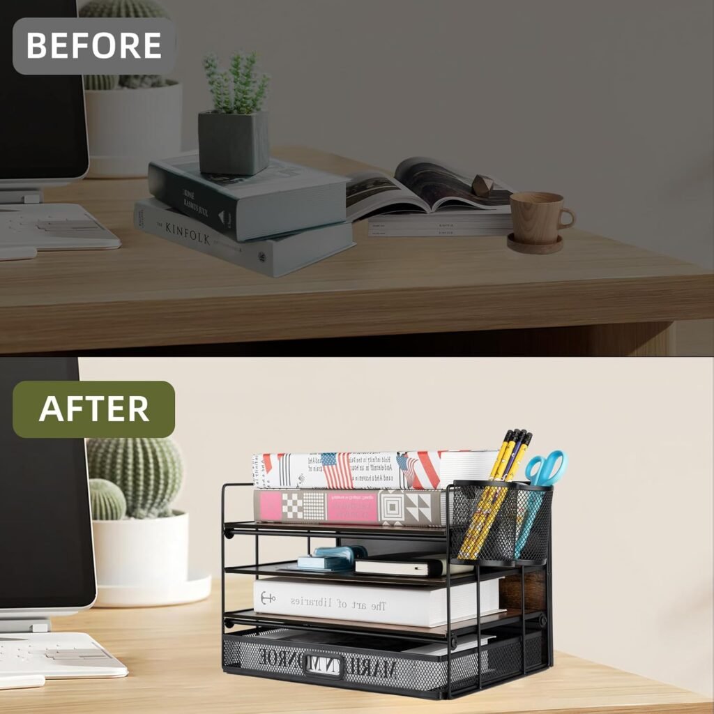 Bureau organizer hout 4 lagen documentenbak lade penhouders vintage kantoor opberger papier mappen accessoires