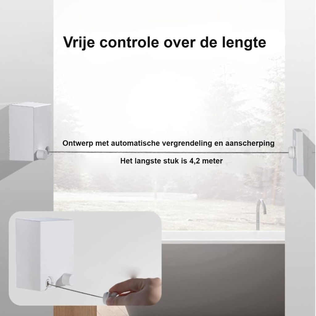 Uittrekbare wandwaslijn 4,2 meter 2 stuks telescopische waslijn voor balkon en binnen gebruik zilverkleurige zware waslijn voor wasgoed ophangen