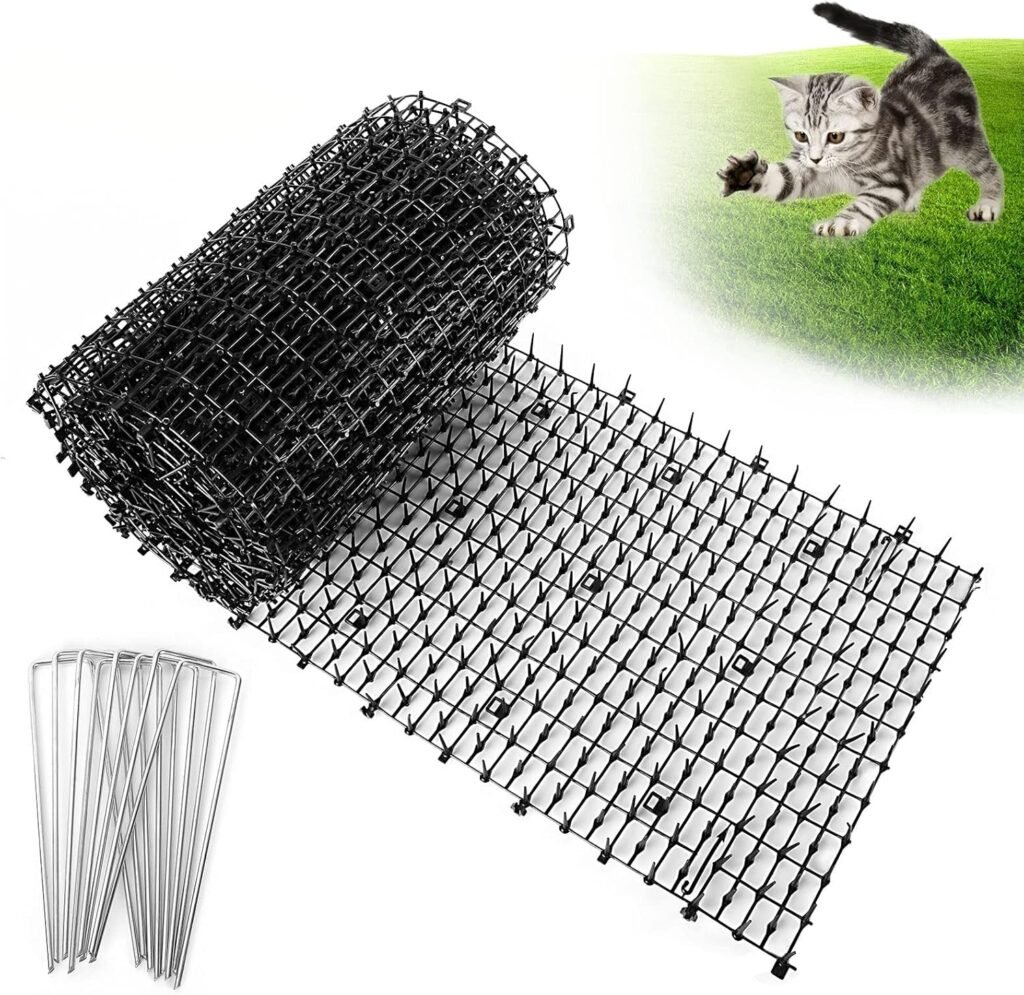 Dierafschrikmat kunststof spijkermat 30x400 cm anti katten honden tuinbescherming met grondankers tuinafscheiding dierenbarrière doornenmat anti inbraak net tuin