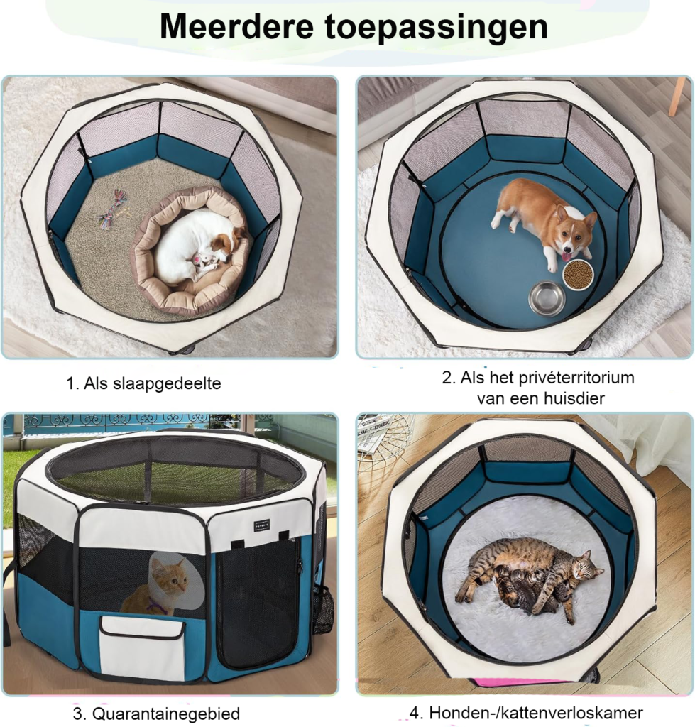 Opvouwbare puppyren M waterdichte hondenren wasbare dierenren met rits grijs blauw camping en reis gebruik kleine huisdieren playpen