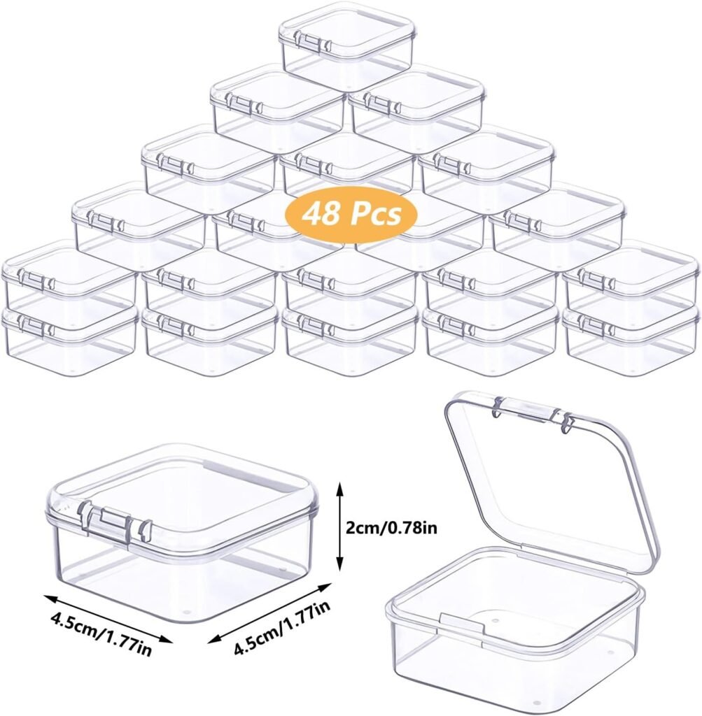 48 stuks transparante mini opbergdoosjes met deksel 4.5x4.5x2 cm kunststof doosjes voor kralen sieraden en hobby accessoires DIY organizer boxen