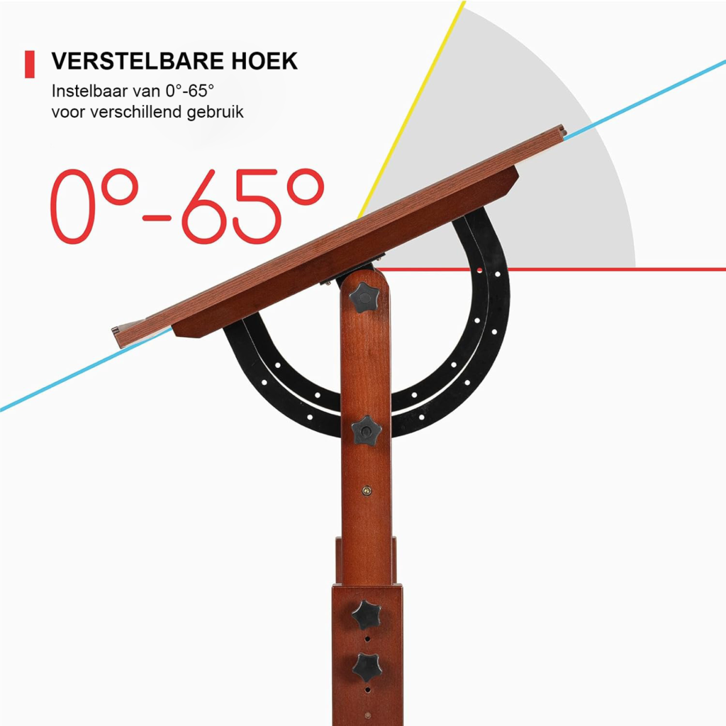 Houten tekenbord met verstelbare hoogte en kantelbaar tafelblad voor kunstenaars en schilderen