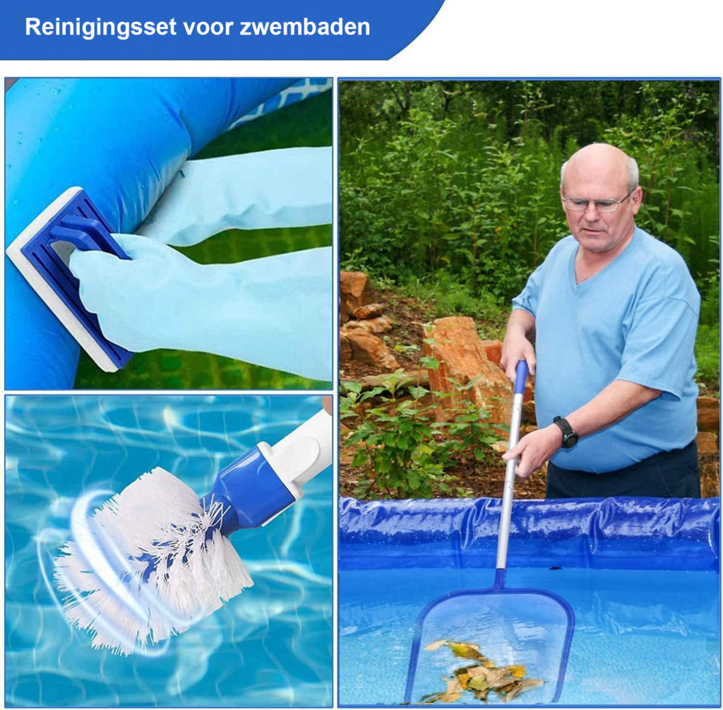 Hot Tub Reinigingsset 150 cm - Jacuzzi Schoonmaakset met Skimmernet en Reinigingsborstel - Zwembad- en Vijveronderhoud - Telescopische Aluminium Stok