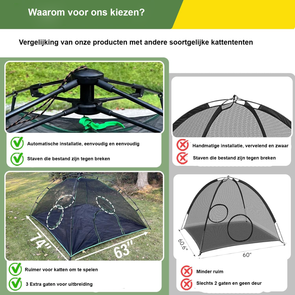 3-in-1 kattenverblijf met dome tent, tunnel en cube voor katten en kleine dieren buiten
