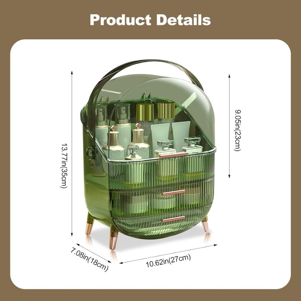 Make-up organizer felgroen met 3 lagen en 2 lades voor cosmetica en badkameropslag