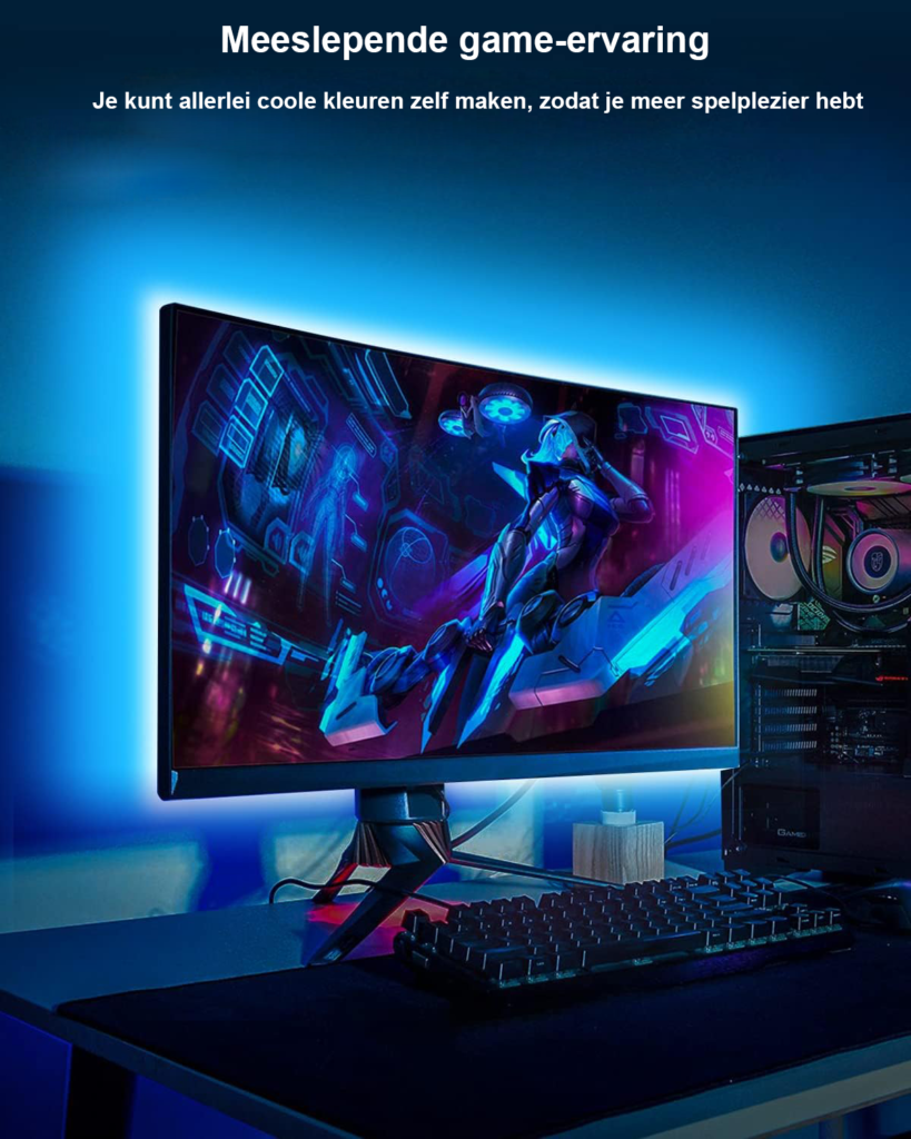 TV LED achtergrondverlichting 5 meter met RGB kleuren, USB aansluiting en app bediening voor TV en monitor