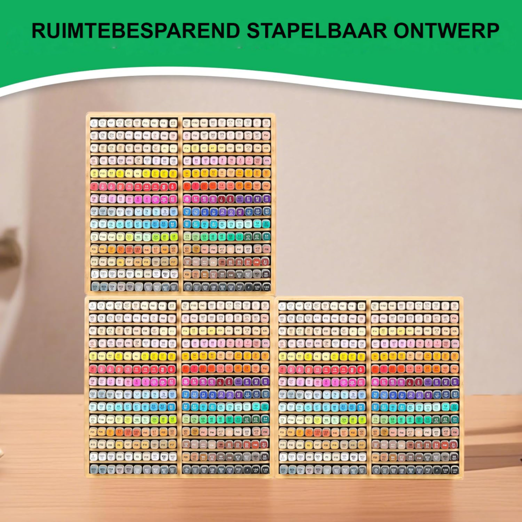 Bamboe marker organizer met 28 compartimenten voor 260 markers, stiften en potloden opbergoplossing voor kantoor en klaslokaal