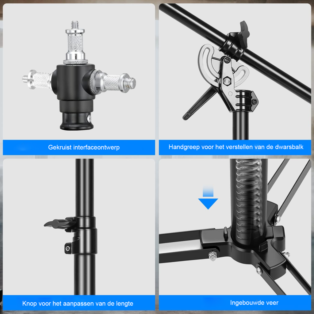 Fotostatief 400 cm met boomarm - Camera statief voor fotografie en video - Robuuste standaard - Studio opname statief